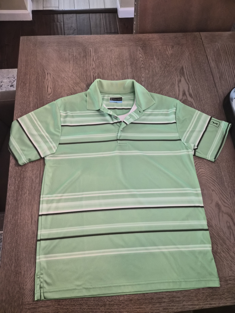 PGA Tour Light Green Striped Polo Shirt